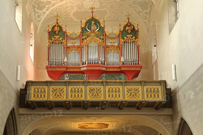 Organ and gallery, late Gothic Minster of Our Lady, interior view, Radolfzell, Untersee, Lake Constance, Lake Constance area, Hegau, Baden-Württemberg, Germany, Europe