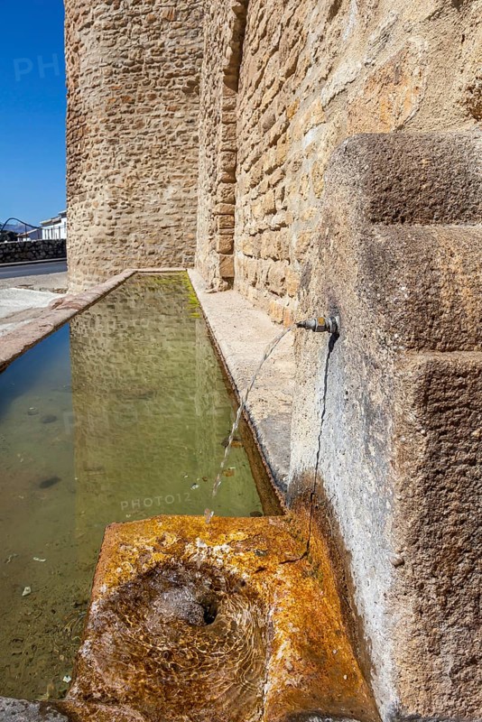 Fountain at the Almocabar city gate, city wall from the 13th century, Ronda, province of Málaga, Andalusia, Spain, Europe