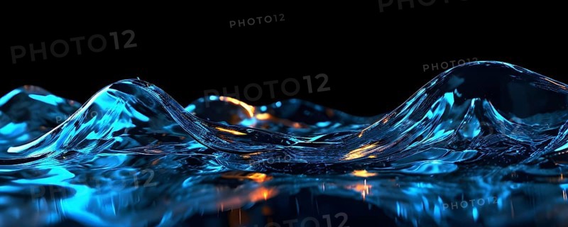 Glassy waves shimmering with vibrant reflections against a black backdrop, AI generated
