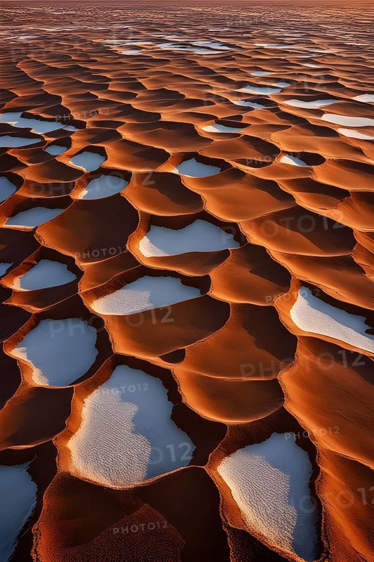 Aerial perspective of a salt and clay pan revealing the intricate patterns of its broken surface, AI generated