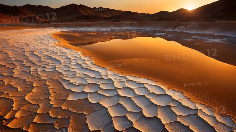 Aerial perspective of a salt and clay pan revealing the intricate patterns of its broken surface, AI generated