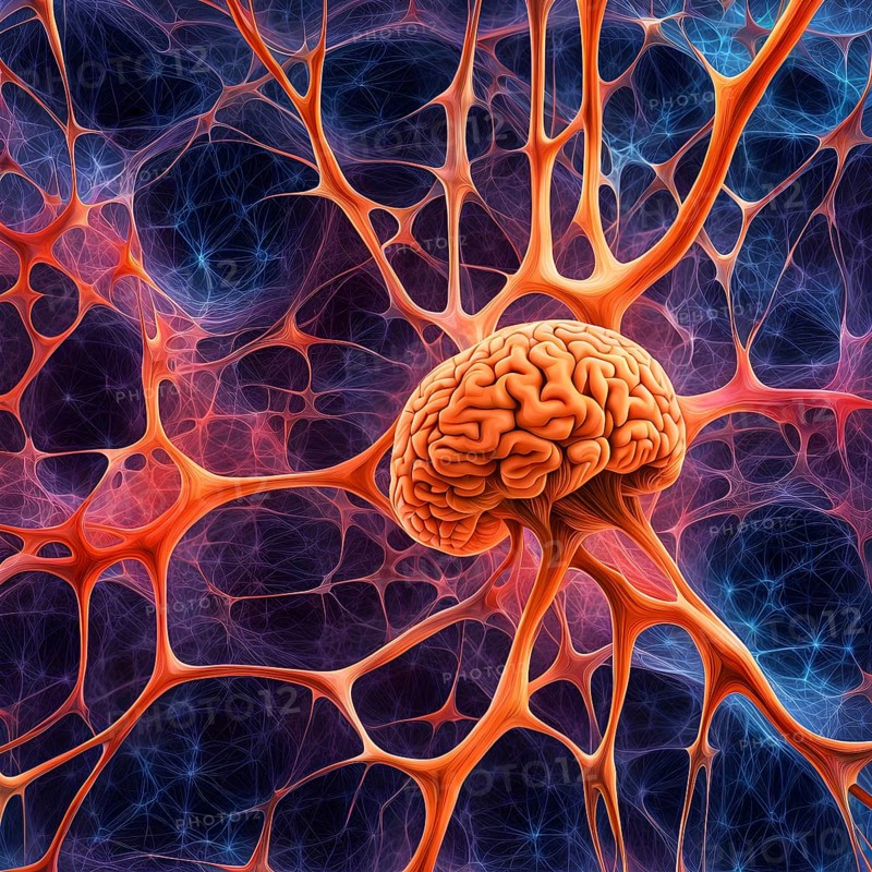 Abstract representation of neural networks modeled after the human brain with intricate web-like patterns and connections, AI generated