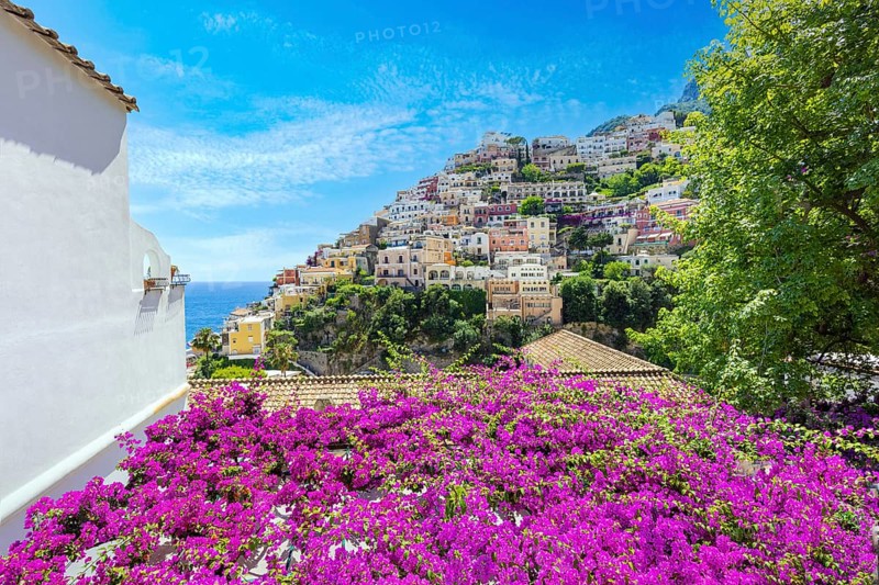 Scenic views of Positano Italian colorful architecture and landscapes on Amalfi Coast in Italy