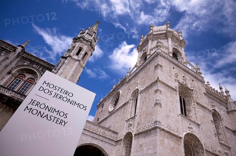 Sign for the Hieronymite monastery Mosteiro dos Jerónimos, also known as Mosteiro de Belém, Belém, Lisbon, Portugal, Europe