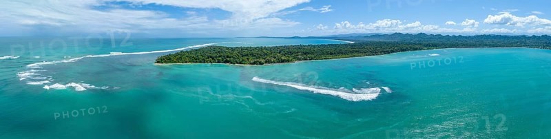 Turquoise sea, aerial view, view of Cahuita National Park, coast and coastal landscape with forest, Punta Cahuita headland, Cahuita, Limón, Costa Rica, Central America