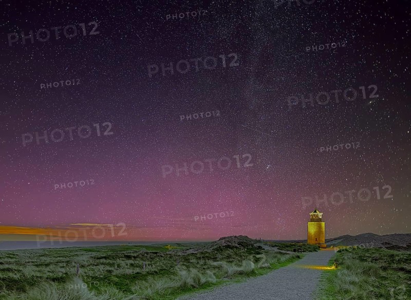 Lighthouse night starry sky northern lights Kampen Sylt
