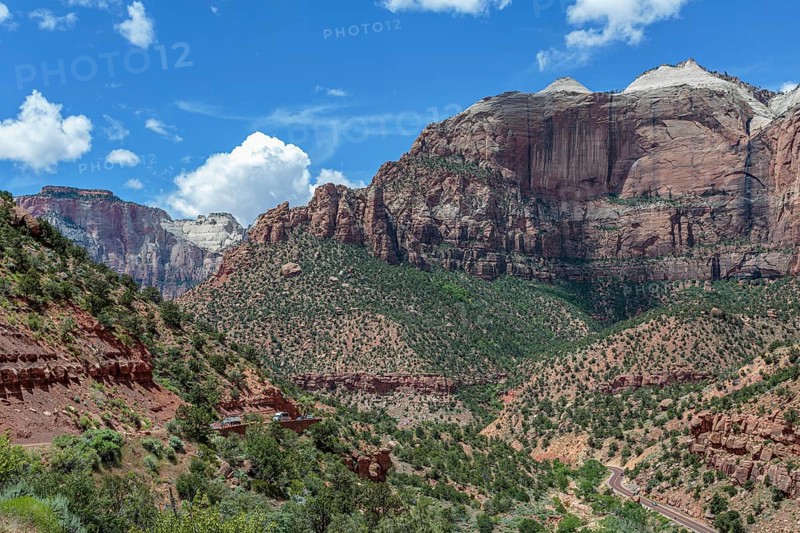 Zion Park Boulevard running through Zion Canyon along the Zion Park Boulevard in Zion National Park, Utah