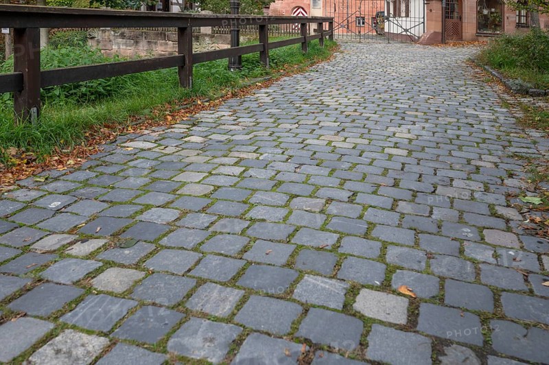 Paved road to Hallerschloss, Kirchenberg 11 and 13, Mögeldorf, Middle Franconia, Bavaria, Germany, Europe