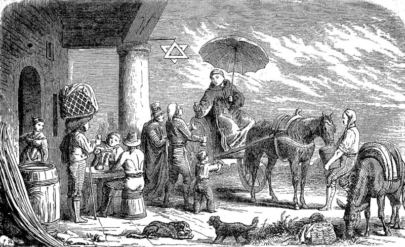Coach station on the way from Pavia to Milan, Italy, 1860, The hexagonal star indicates freshly brewed beer, Historical, digital reproduction of an original 19th century artwork, Europe