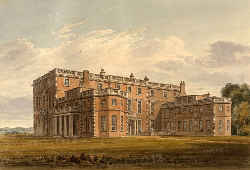 South East View of Newby Hall, Yorkshire, the Seat of Lord Grantham, England, digitally restored reproduction of a 19th-century original by John Buckler, Record date not stated, South East View of Newby Hall, the Seat of Lord Grantham, digitally restored reproduction of a 19th-century original, Record date not stated