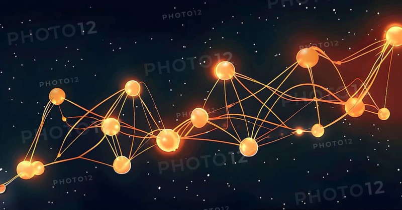 Flowing neural network, with glowing nodes connecting and disconnecting in a smooth and rhythmic pattern, vibrant hues, AI generated