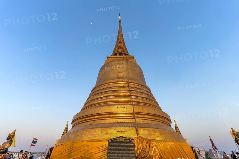 Golden Chedi of the Buddhist temple complex Wat Saket or Temple of the Golden Mount, Golden Mount Temple, Bangkok, Thailand, Asia