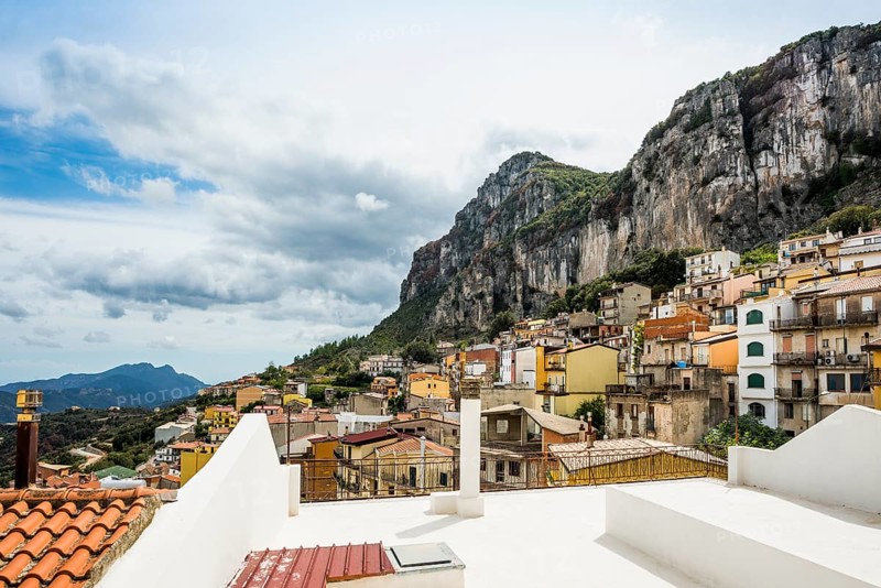 Picturesque village and steep mountains, Ulassai, Province of Ogliastra, Sardinia, Italy, Europe