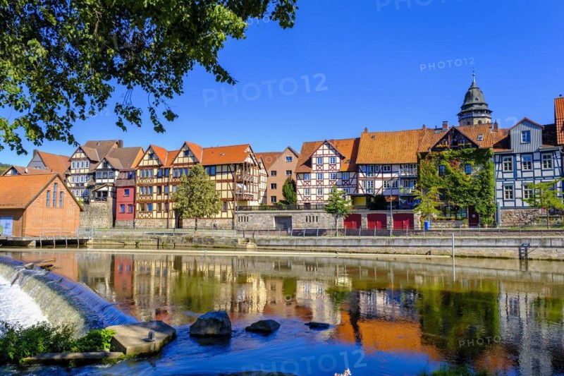 Half-timbered houses on the River Fulda, German Half-Timbered Houses Route, Hannoversch Münden, Hann. Münden, Lower Saxony, Germany, Europe