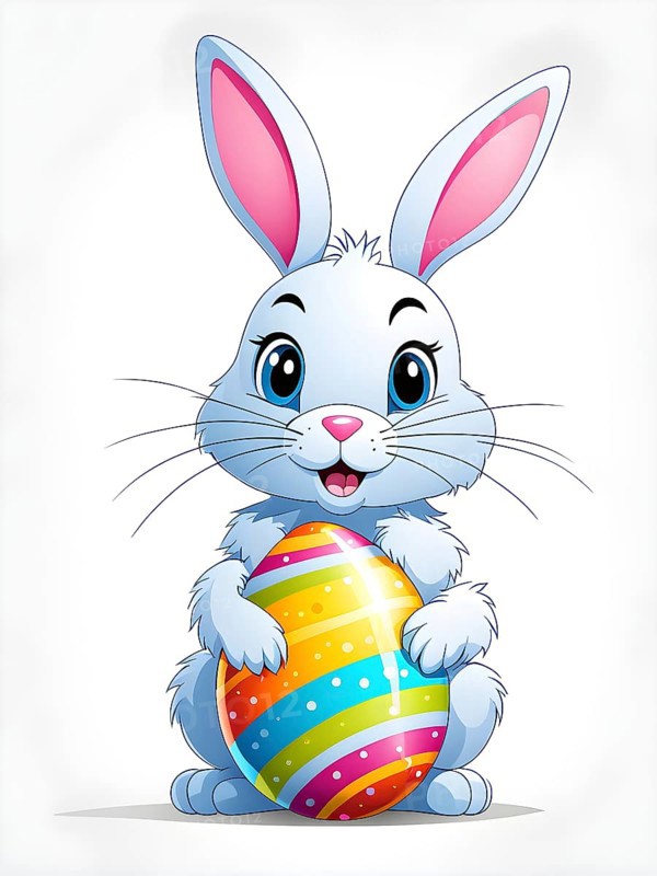 A simple cartoon Easter bunny with a white background, abstract illustration, AI generated