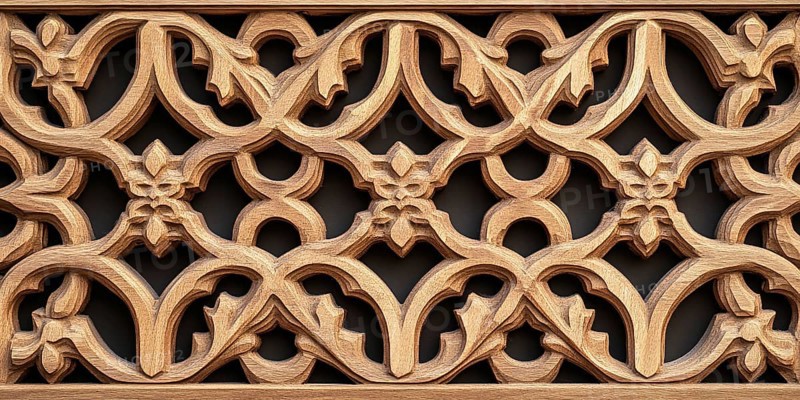 Banner with elegant embossed wooden wall with carvings. Generative AI, AI generated