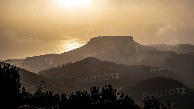 Sunset, view from the mountain Alto de Garajonay, Garajonay National Park, La Gomera, Canary Island, Spain, Europe
