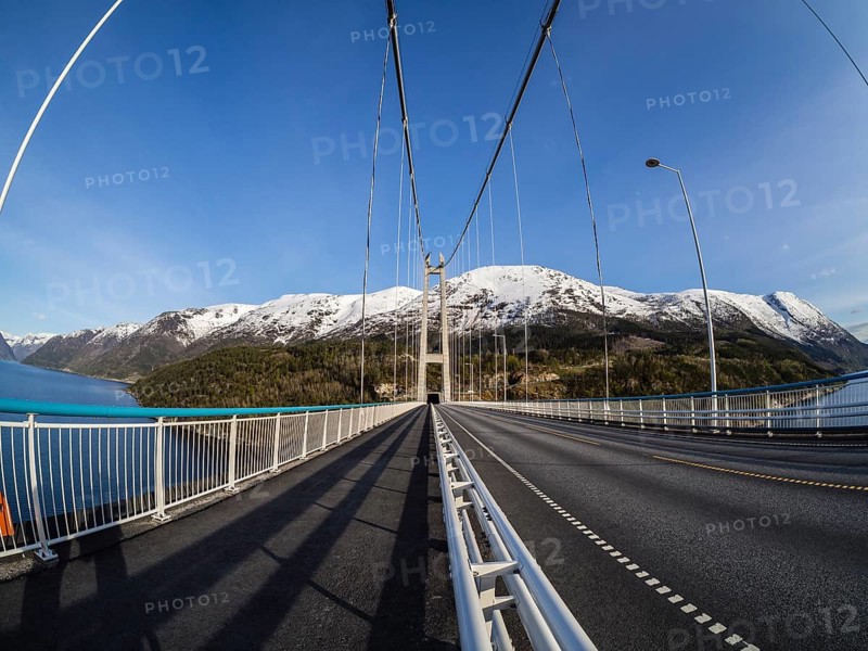 Hardanger bridge, suspension bridge over the Eidfjord, a branch of the Hardangerfjord, near Brimnes, Hordaland, Norway, Europe
