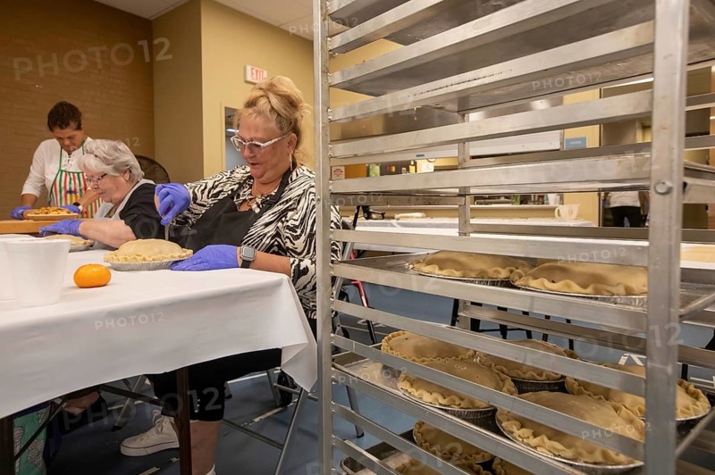 St. Clair Shores, Michigan, Volunteers at the St. Clair Shores Senior Center make apple pies during their annual Apple Pie Week. They make about 900 pies, which are sold to raise funds for the Center's meal program