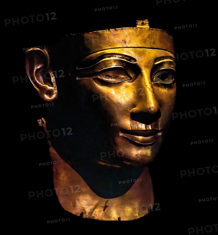 Golden death mask of Sheshonq II from the exhibition: Ramses the Great and the Gold of the Pharaohs, Cologne, North Rhine-Westphalia, Germany, Europe