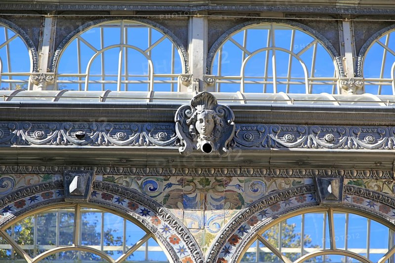Detail of Palacio de Cristal, Crystal Palace built 1887 in El Retiro park, Madrid, Spain, Europe