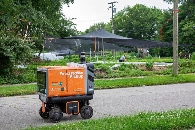 Detroit, Michigan, An experimental, autonomous robot travels the streets of Detroit's Corktown neighborhood, picking up food waste. Here it delivers the waste to Brother Nature, an urban farm, for composting. The robot is operated by a nonprofit called Scrap Soils. It hopes the robot will increase interest in composting while reducing the greenhouse gases required by using a truck for the pickups