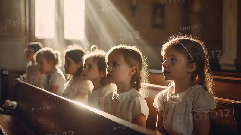 Young girls gather in the church for the choir singing, generatvie AI, AI generated