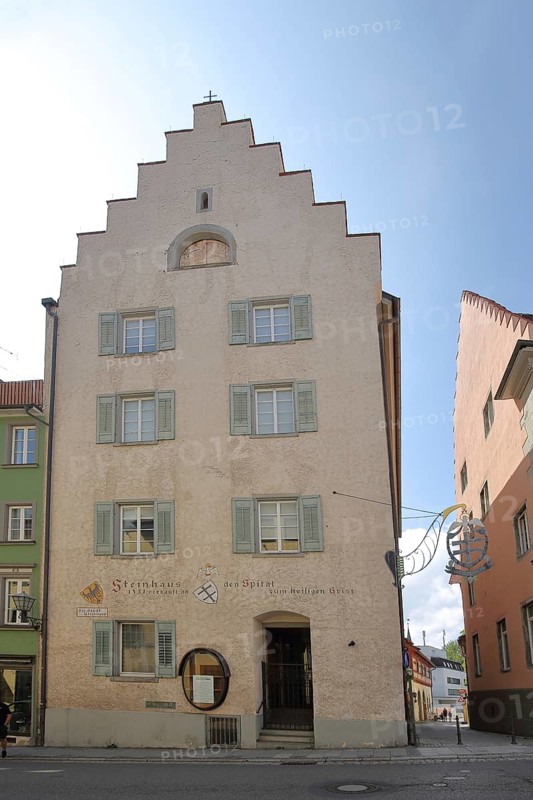 Historic hospital cellar in the stone house built in the 14th century with stepped gable, restaurant, Überlingen, Überlinger See, Lake Constance area, Baden-Württemberg, Germany, Europe