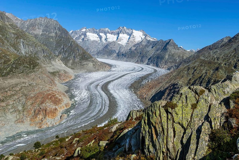 Aletsch glacier, glacier tongue, panorama, climate change, decline, global warming, ice, global climate, tourism, Aletsch Arena, Valais, Switzerland, Europe