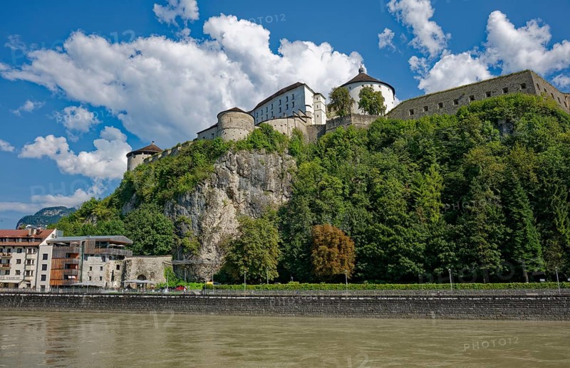 View of the medieval Kufstein Fortress on the River Inn, Kufstein, Tyrol, Austria, Europe