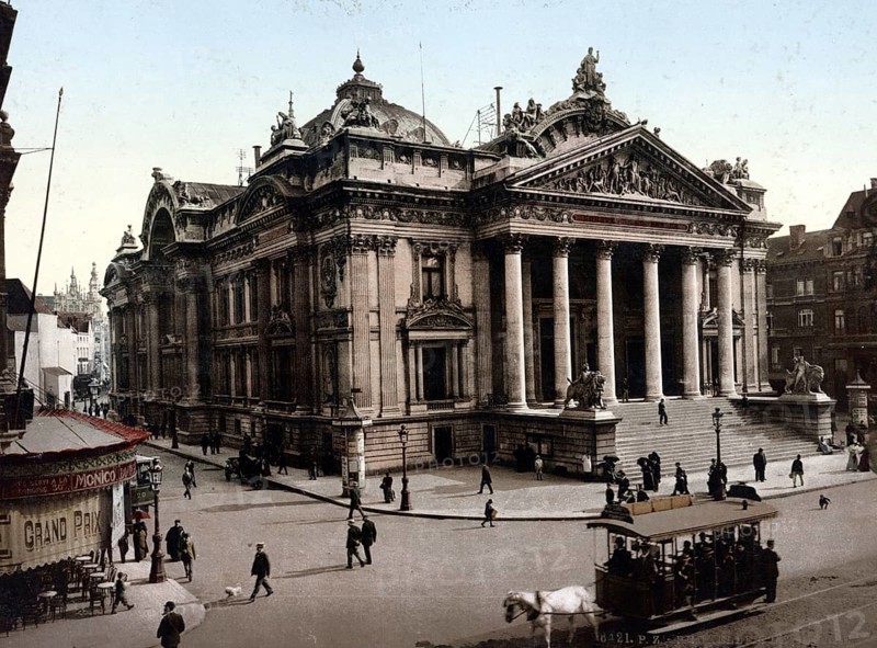 The Brussels Stock Exchange, Belgium, Historical, digitally restored reproduction from a 19th century original, Record date not stated, Europe