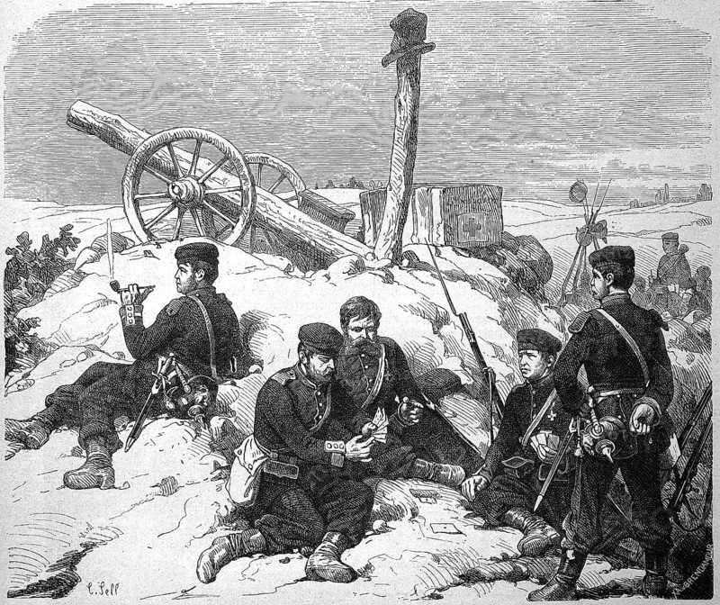 Soldiers in a position in front of Metz during a break in the fighting playing cards, German-French War, 1872, France, Historical, digital reproduction of an original from the 19th century, Europe