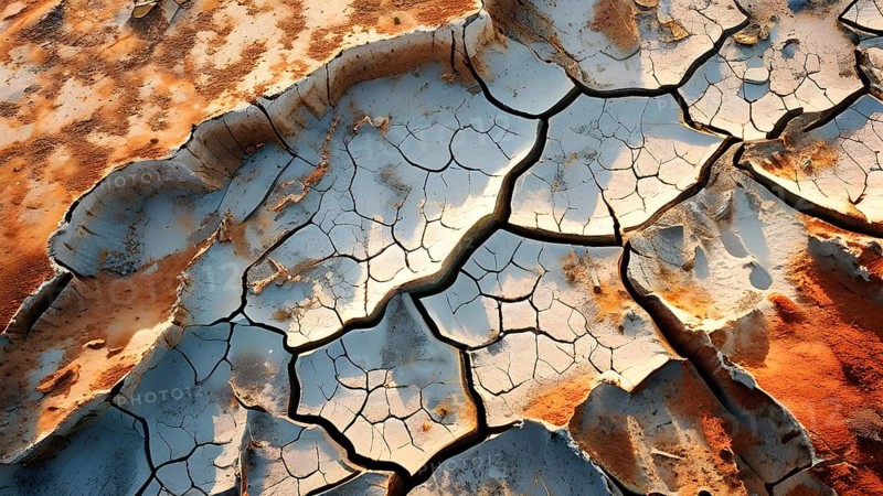 Aerial perspective of a salt and clay pan revealing the intricate patterns of its broken surface, AI generated
