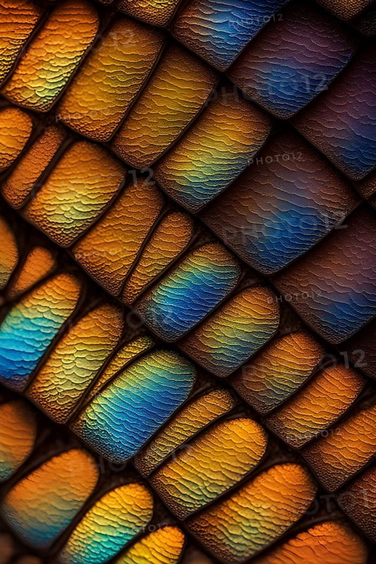 Vibrant butterfly wing with iridescent scales and network of veins, AI generated