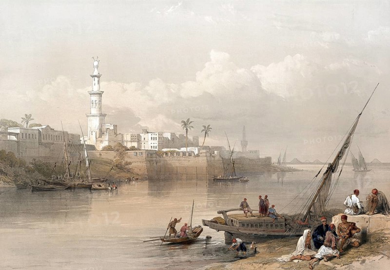 View of the Nile, ferry to Giza, Egypt, c. 1850, Historic, digitally restored reproduction from a 19th century original, exact date unknown, AI generated, Africa