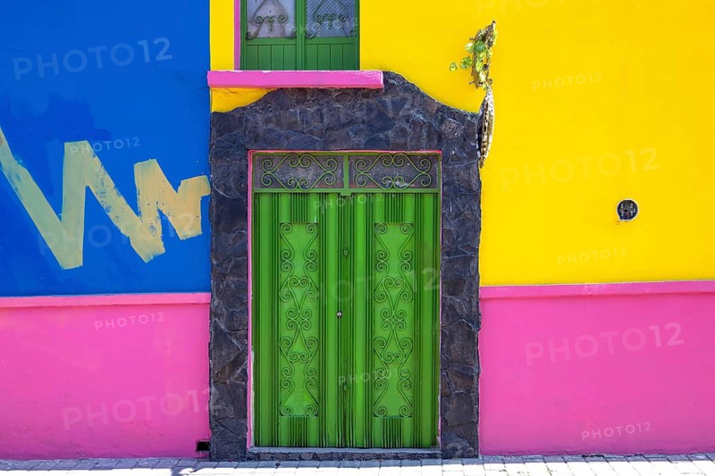 Scenic colorful colonial architecture of Cholula streets in historic center in Mexico Puebla