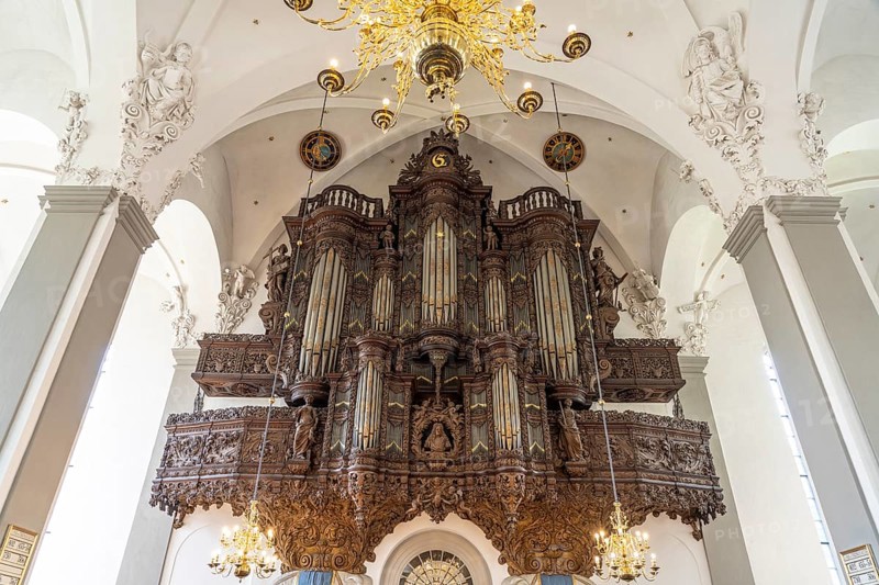 Church organ at the Evangelical Lutheran Church of the Saviour in front of Frelsers Kirke, Copenhagen, Denmark, Europe