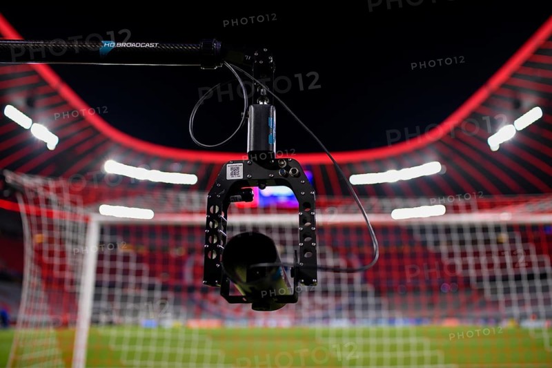 Backdoor camera, TV camera, HD BROADCAST, goal net, interior, Champions League, Allianz Arena, Munich, Bavaria, Germany, Europe