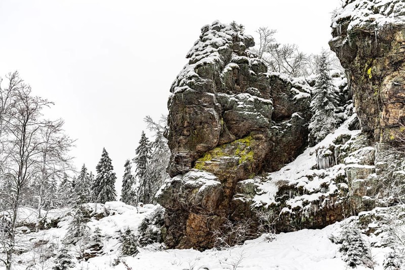 Snow-covered winter landscape Bruchhauser Steine in the Sauerland, Bruchhausen, Olsberg, Hochsauerlandkreis, North Rhine-Westphalia