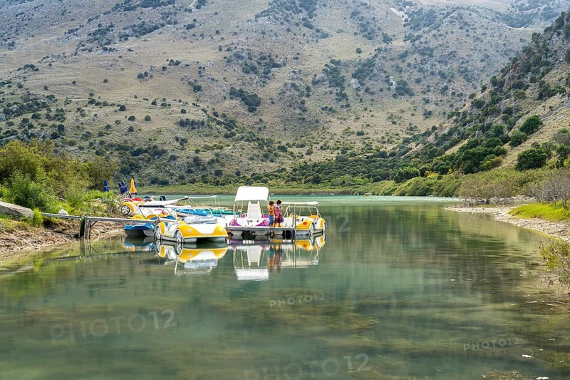 Pedal boat on Lake Kournas near Georgioupoli, Crete, Greece, Europe