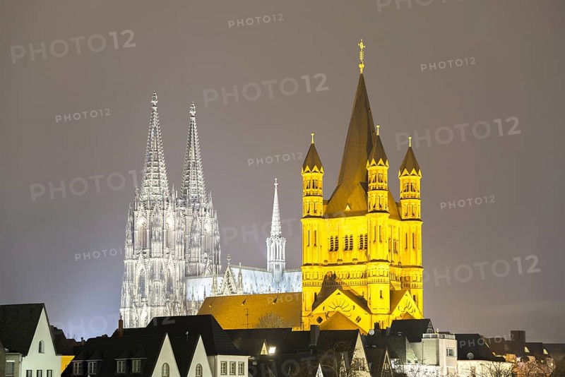 Cologne Cathedral and Gross St Martin's Church, Cologne, Rhineland, North Rhine-Westphalia, Germany, Europe