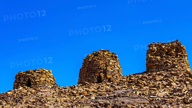 Round tombs made of unhewn stones, beehive tombs, near the city of Al Ayn, Arabian Peninsula, Sultanate of Oman