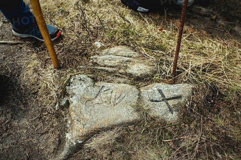 Boundary stones at the county border, Bavarian Forest, Bavaria, Germany, Europe
