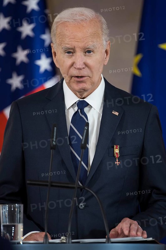 Joe Biden (46th President of the United States) gives a speech of thanks after being awarded the special level of the Grand Cross by Frank-Walter Steinmeier (President of the Federal Republic of Germany) at Bellevue Palace, Berlin, 18 October 2024