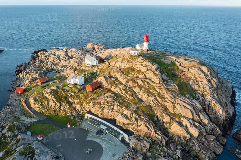 Aerial view of cape Lindesnes, lighthouse at the most southern norwegian mainland, Lindesnes peninsula, Norway, Europe