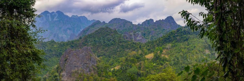 Panorama from Pha Ngern View Point on the Kart landscape, Vientiane Province, Laos, Asia
