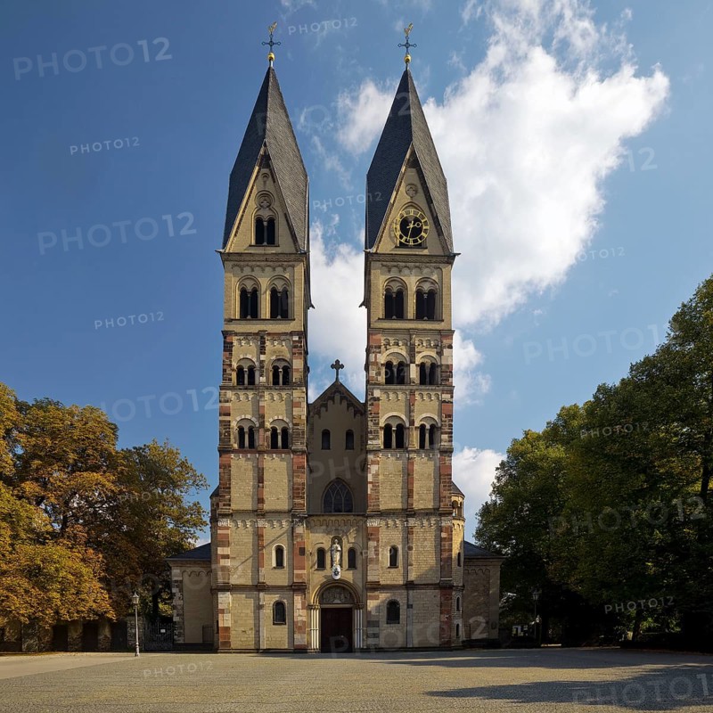 West façade of St Castor's Basilica, also known as Kastorkirche, Old Town, Koblenz, Rhineland-Palatinate, Germany, Europe