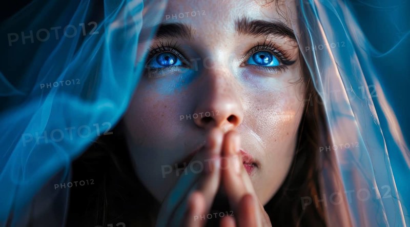 Christian praying in church for Jesus Christ. Spiritual Extasy and religious devotion concept, AI generated