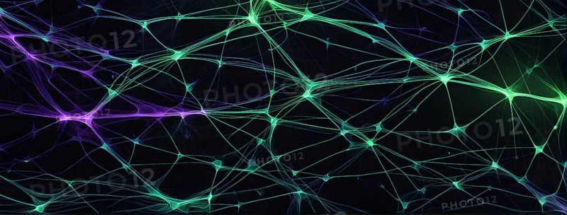 Flowing neural network, with glowing nodes connecting and disconnecting in a smooth and rhythmic pattern, vibrant hues, AI generated