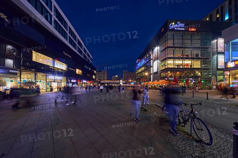 Rathausstraße with shops and cinema complex Cine Star in the evening, Berlin, capital city, independent city, federal state Berlin, Germany, Europe